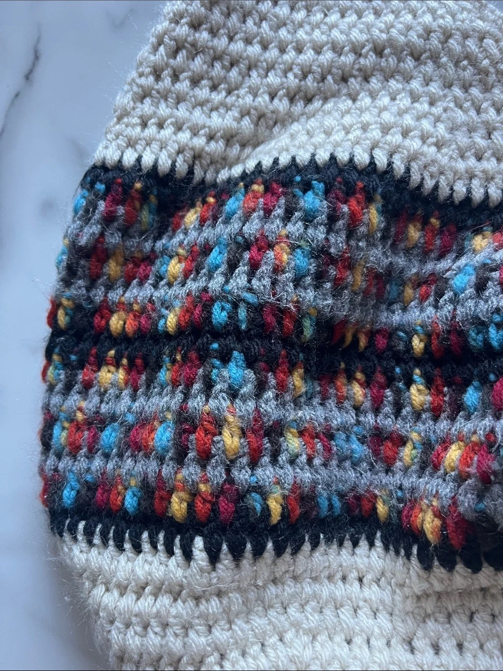 Handmade Crochet Tote Bag - Cream with Multicolor Stripe